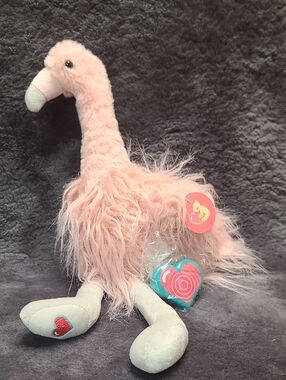 'Babys Heartbeat Bear' Pink Flamingo - Soft Curly Fur With Recorder